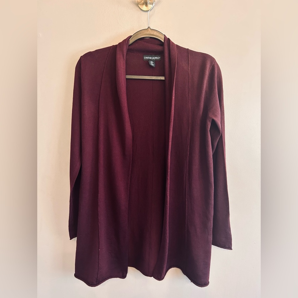 Cynthia Rowley 100% ultra fine merino wool plum colored cardigan size S